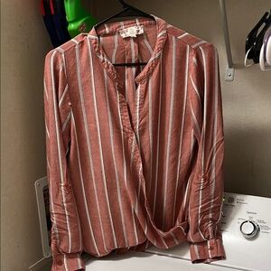 Pink Rose Rust and White Striped Blouse